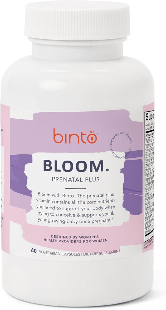 Binto Bloom Prenatal Supplements - 1 Month Supply - Multivitamin with Iron, Methylated Folate, & Folic Acid - Non GMO, Gluten Free, Vegetarian - Healthy Support for Mother & Baby