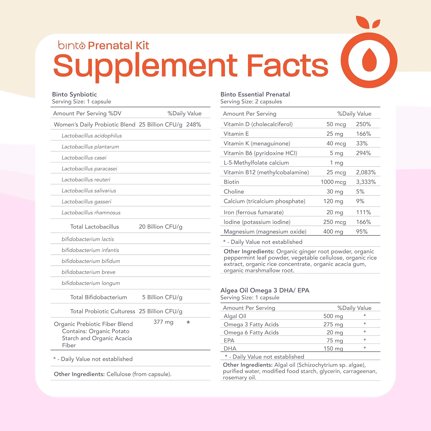 Binto Prenatal Supplements - 4-in-1 Formula for Healthy Mama & Baby - 1 Month Supply - Multivitamin, Probiotics, Iron, DHA, Folate - NON-GMO, Gluten Free, Vegetarian