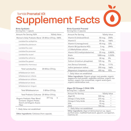 Binto Prenatal Supplements - 4-in-1 Formula for Healthy Mama & Baby - 1 Month Supply - Multivitamin, Probiotics, Iron, DHA, Folate - NON-GMO, Gluten Free, Vegetarian