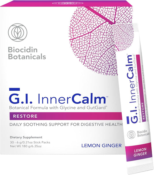 Bio-Botanical Research Biocidin Gut Health Drink Mix - GI InnerCalm - Support Digestive Health, GI Detox and a Healthy Mood & Relaxation - Restorative Formula with Glycine - 30 Stick Packs