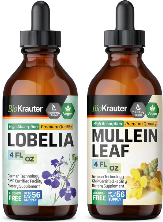 BIO KRAUTER 4 Fl. Oz. Lobelia and Mullein Tinctures for Natural Remedies