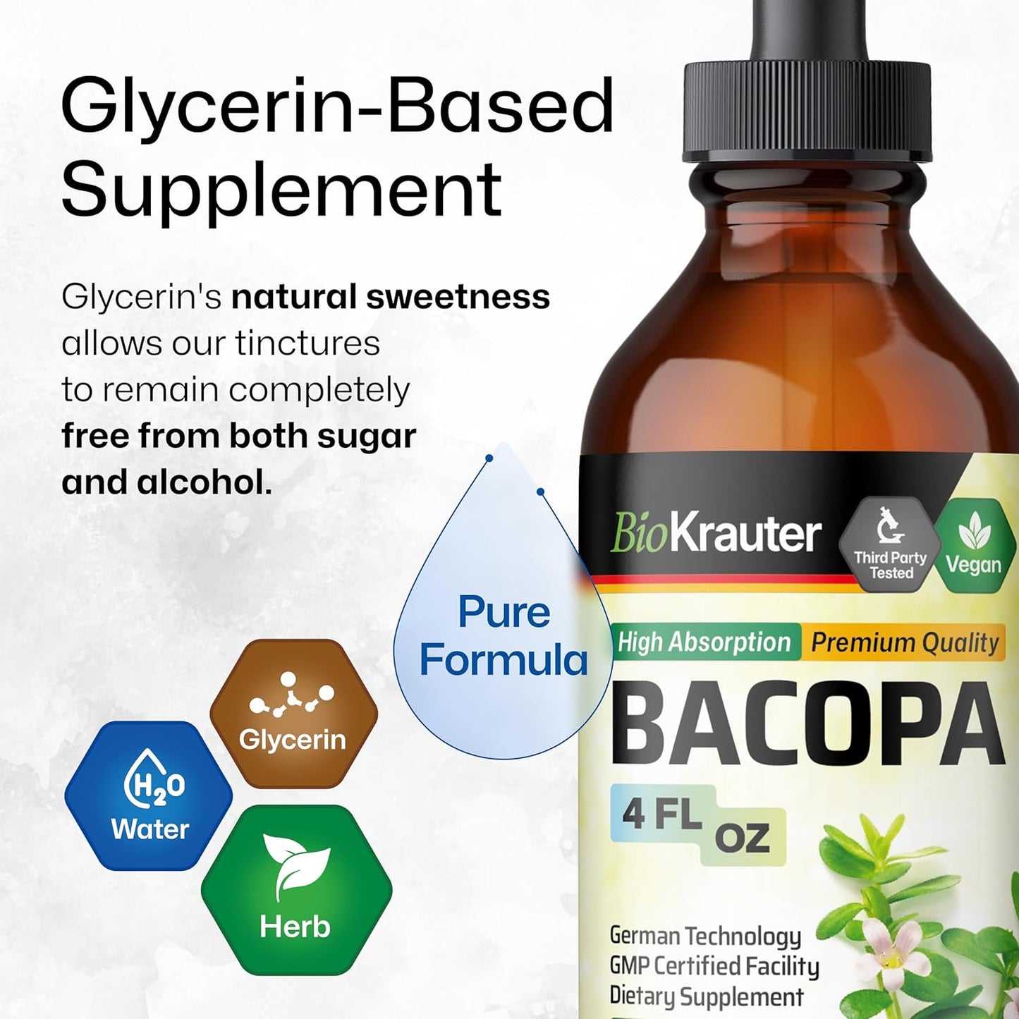 BIO KRAUTER Bacopa Tincture and Brain Support Gummies Bundle - 4 Fl. Oz. Tincture, 60 Gummies
