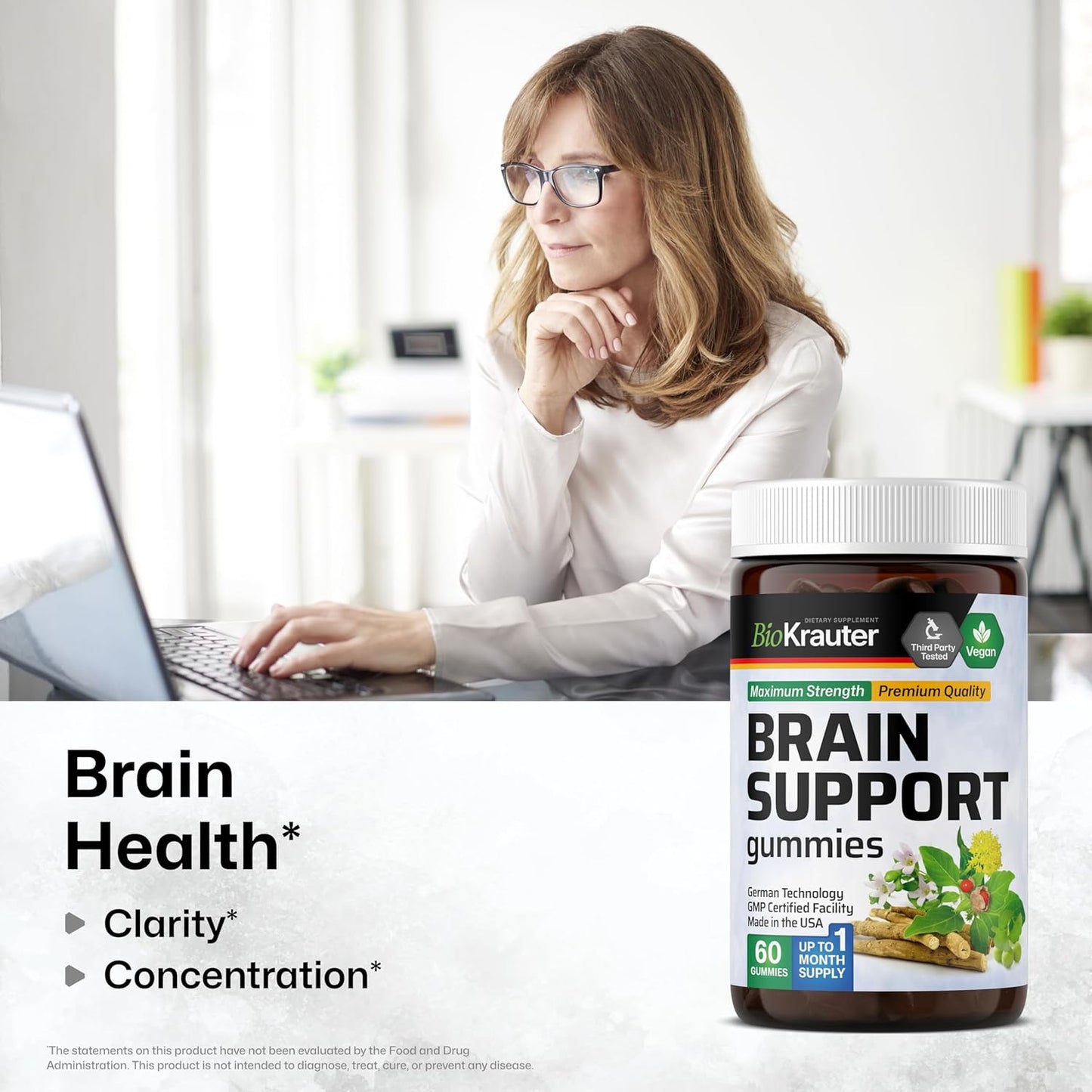 BIO KRAUTER Bacopa Tincture and Brain Support Gummies Bundle - 4 Fl. Oz. Tincture, 60 Gummies
