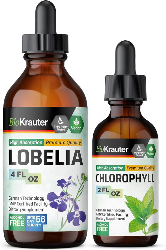 BIO KRAUTER Lobelia and Chlorophyll Tincture Bundle - 4 Fl. Oz. & 2 Fl. Oz.