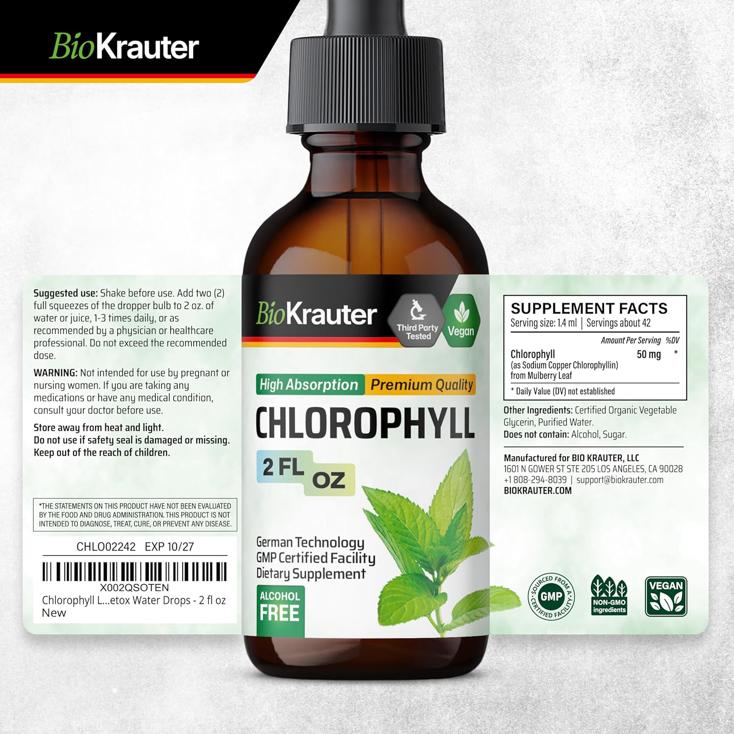 BIO KRAUTER Lobelia and Chlorophyll Tincture Bundle - 4 Fl. Oz. & 2 Fl. Oz.