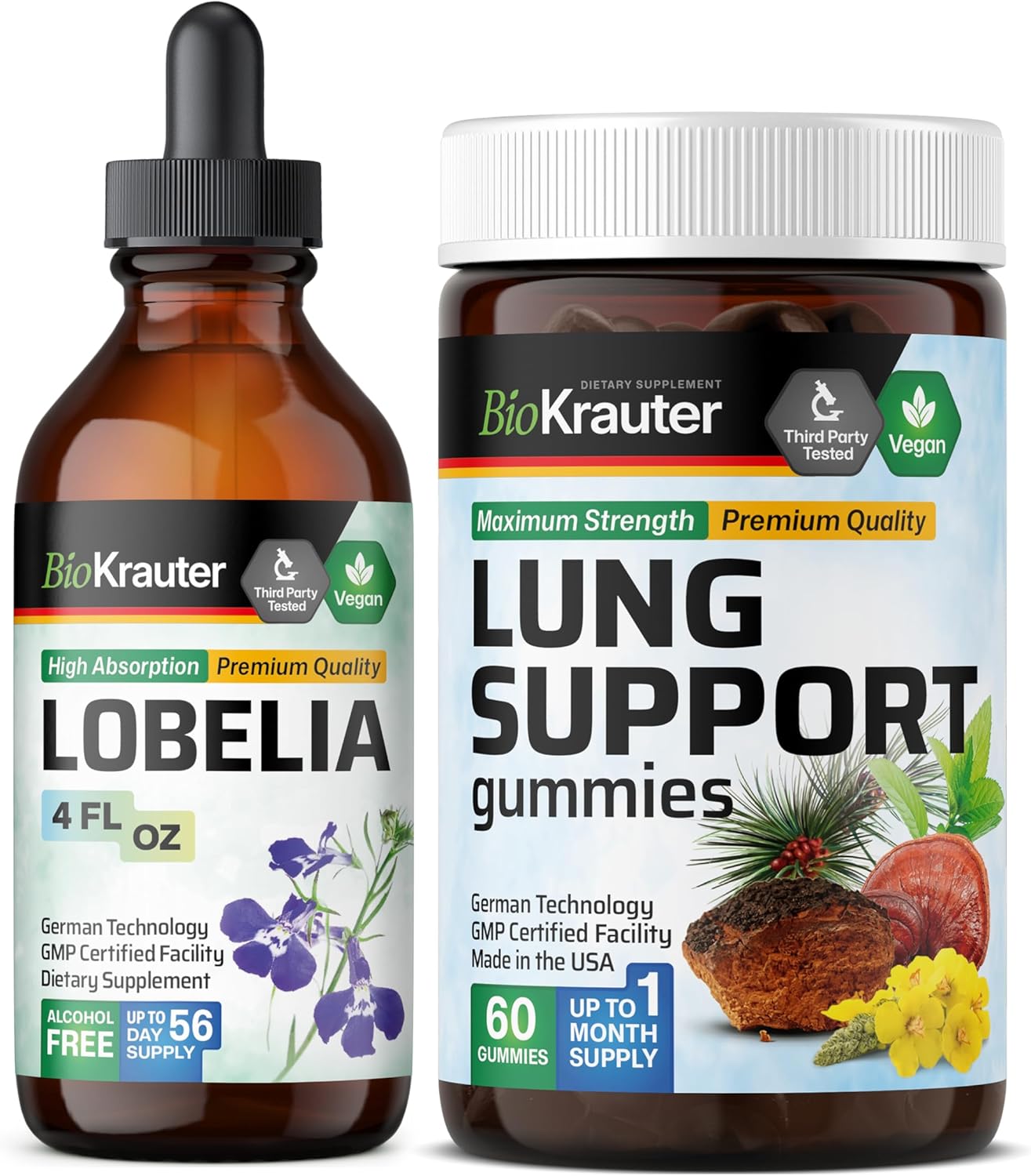 BIO KRAUTER Lung Detox Bundle: Lobelia Tincture & Gummies - 4 Fl. Oz. & 60ct