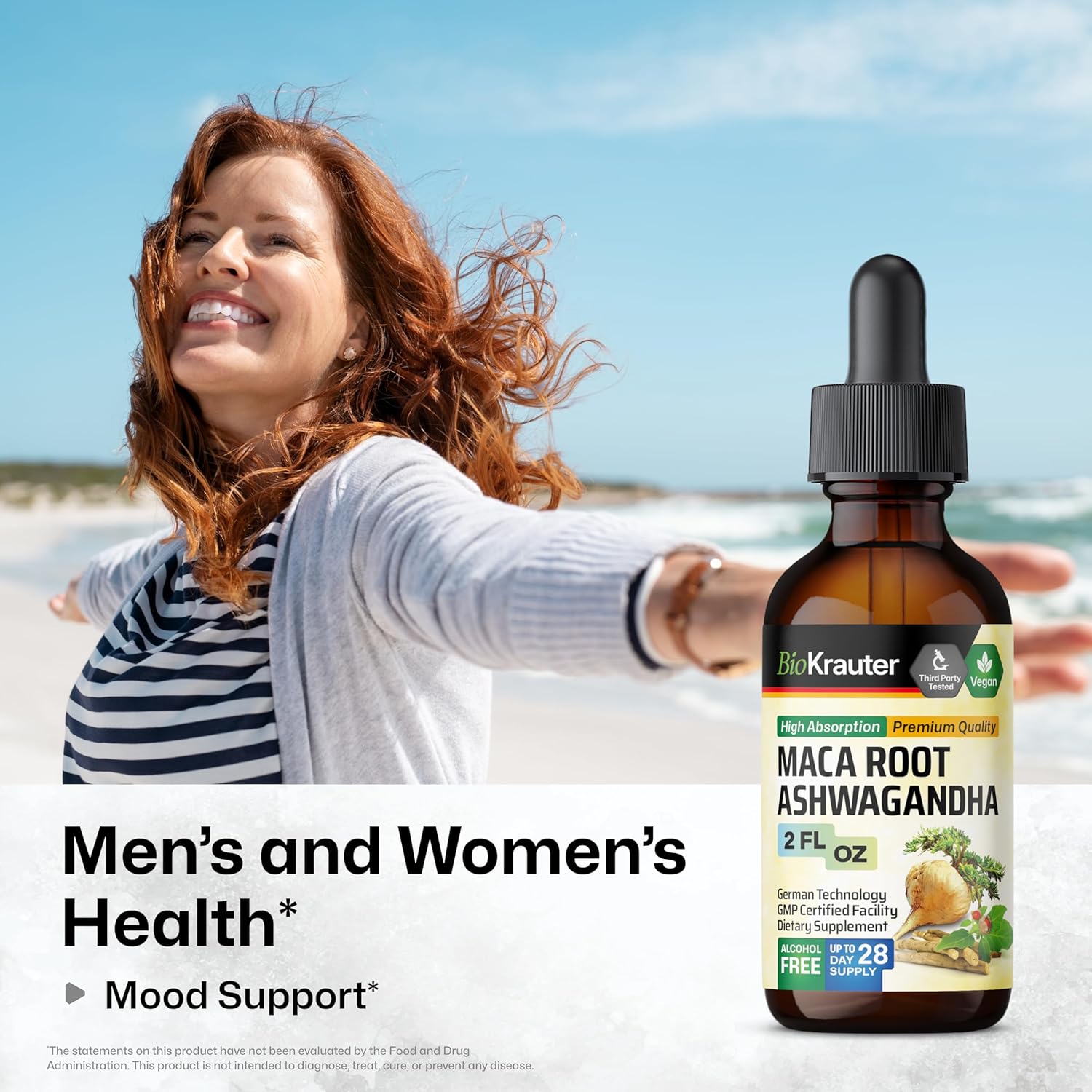 BIO KRAUTER Maca Ashwagandha and Ginseng Tinctures Bundle 4 Fl. Oz. Total