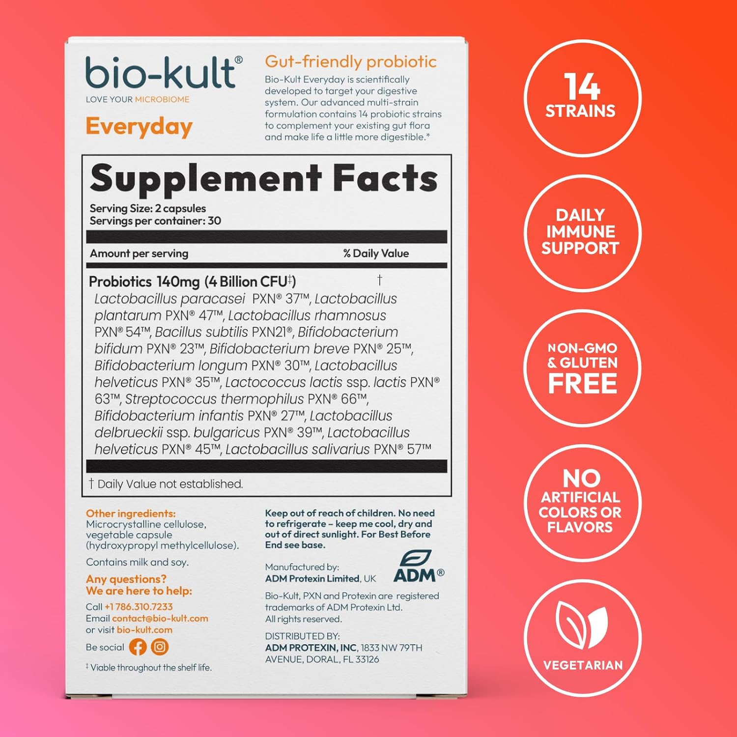 Bio-Kult Gut Health Probiotic Supplement with 14 Strains - Immune & Digestive Support for Men & Women - Non-GMO, Gluten-Free Capsules - 60 Count