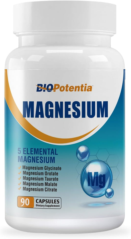 BIO POTENTIA Magnesium Supplement with 5 Forms - Promotes Sleep, Heart Health, Muscles, Metabolism - 90 Capsules