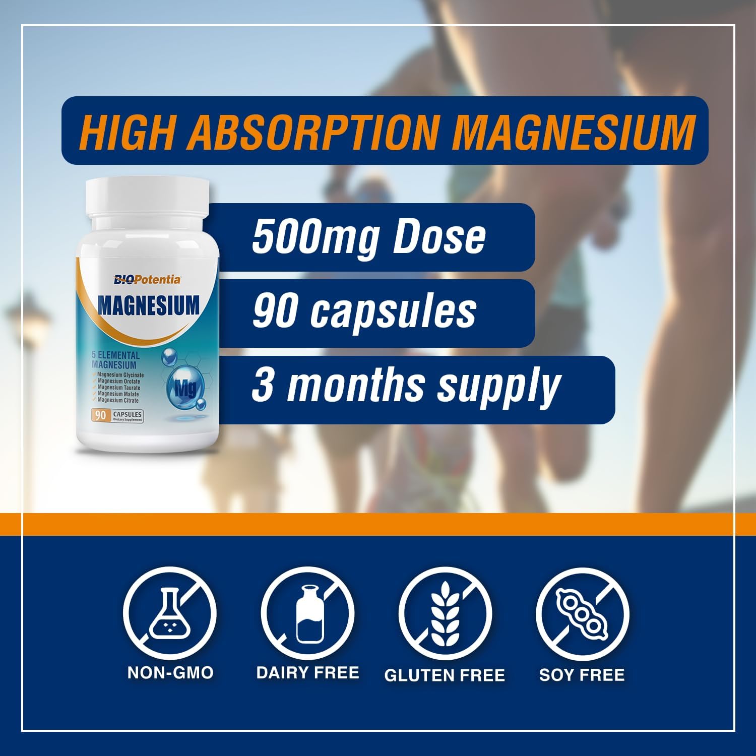 BIO POTENTIA Magnesium Supplement with 5 Forms - Promotes Sleep, Heart Health, Muscles, Metabolism - 90 Capsules