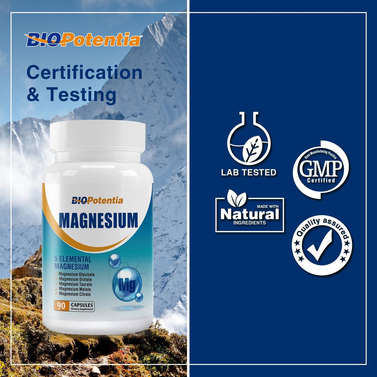 BIO POTENTIA Magnesium Supplement with 5 Forms - Promotes Sleep, Heart Health, Muscles, Metabolism - 90 Capsules