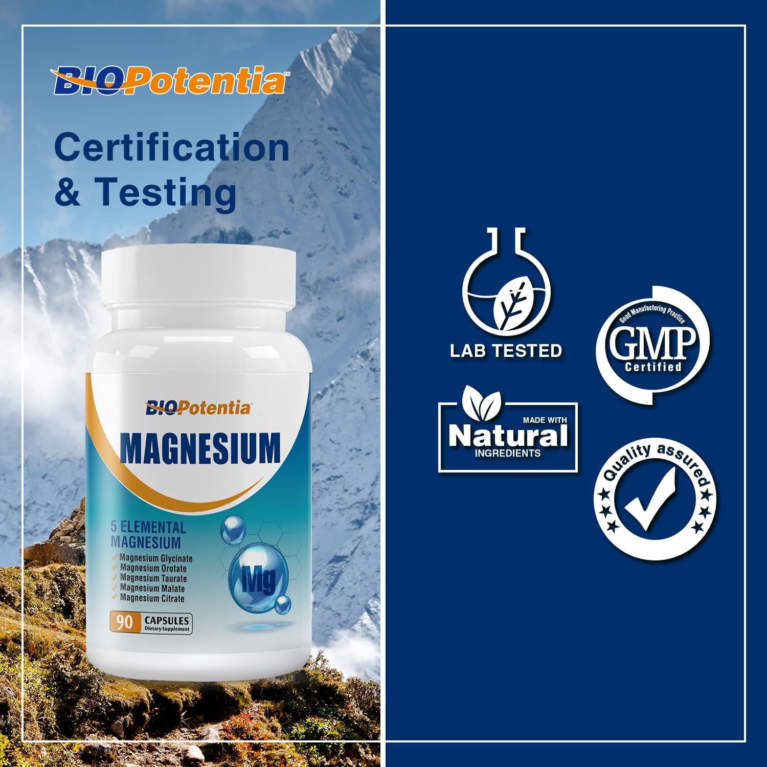 BIO POTENTIA Magnesium Supplement with 5 Forms - Promotes Sleep, Heart Health, Muscles, Metabolism - 90 Capsules