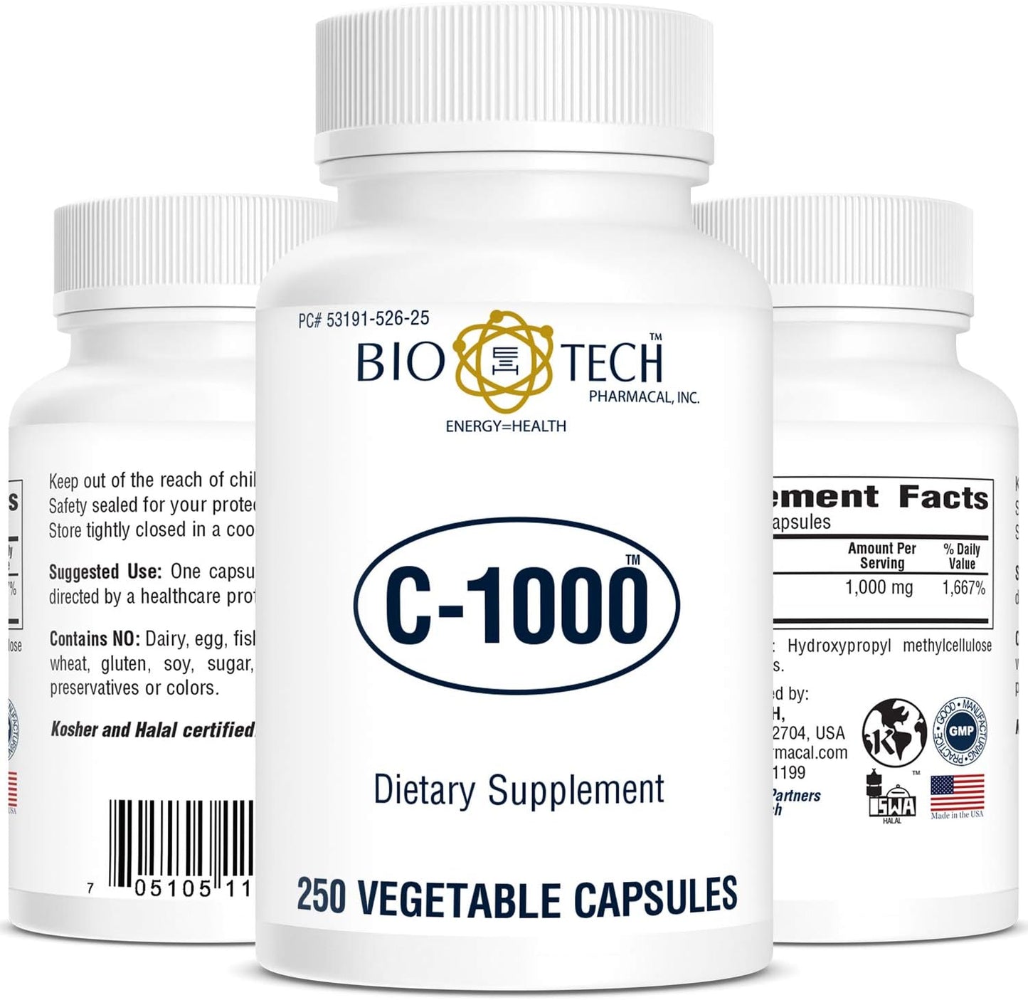 Bio-Tech Pharmacal C-1000 Vitamin C Supplement - 250 Vegetable Capsules