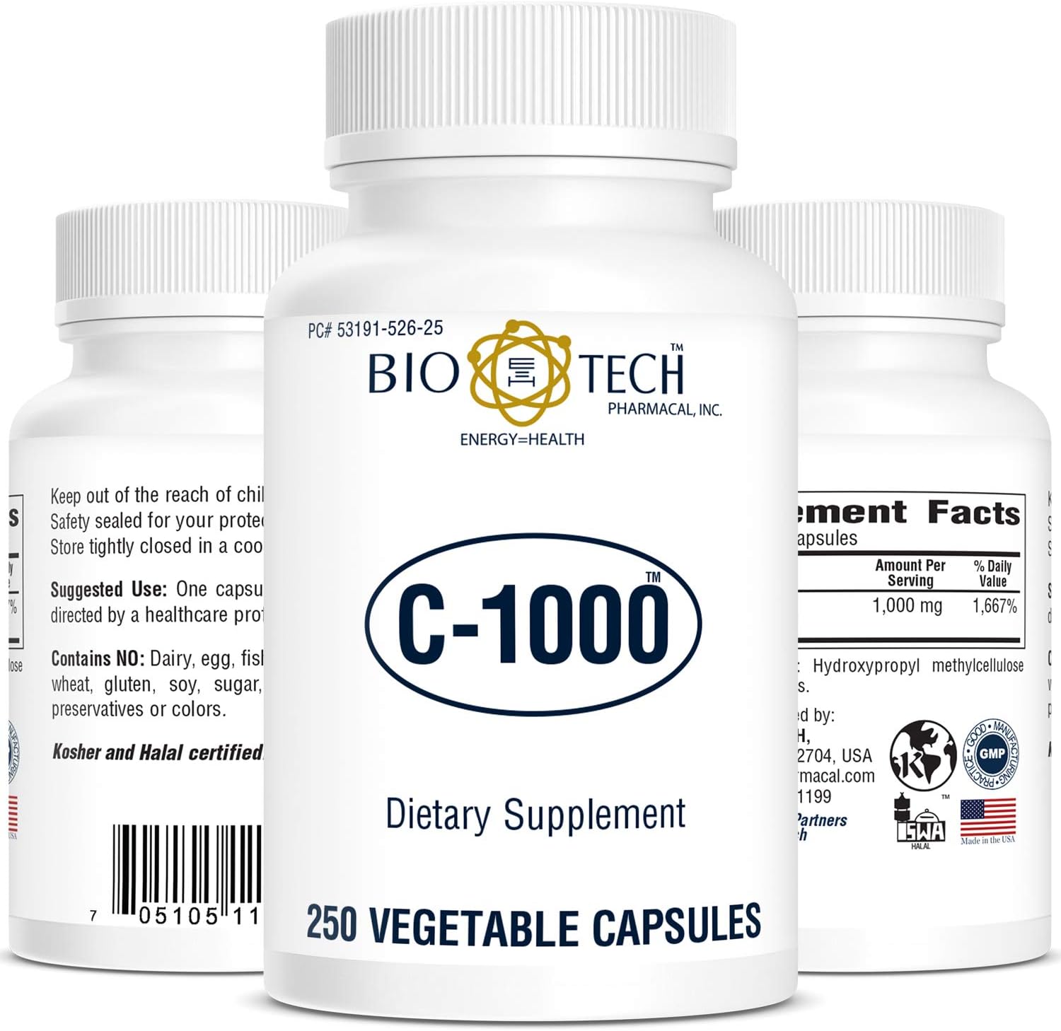 Bio-Tech Pharmacal C-1000 Vitamin C Supplement - 250 Vegetable Capsules