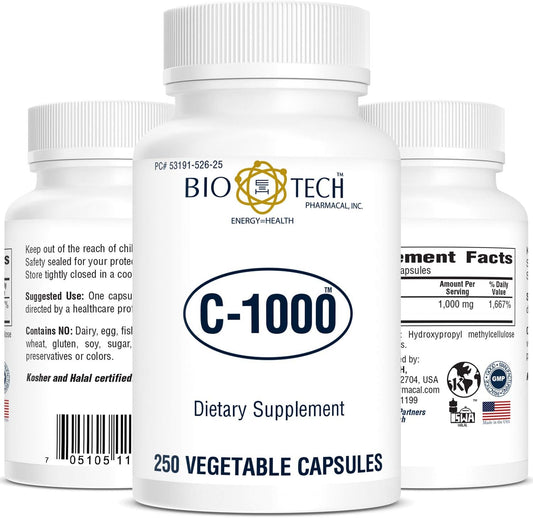 Bio-Tech Pharmacal C-1000 Vitamin C Supplement - 250 Vegetable Capsules