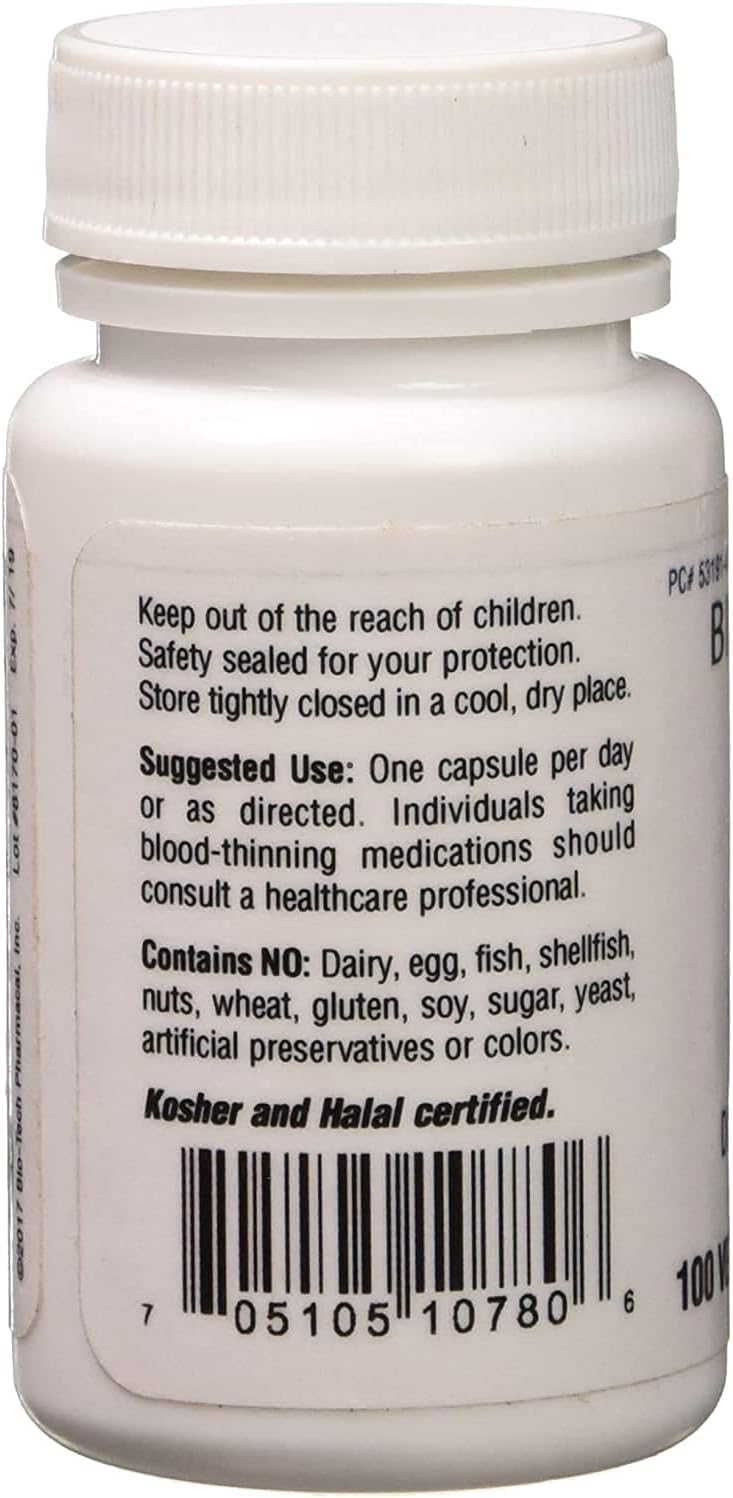Bio-Tech Pharmacal MK-7 Vitamin K2 Capsules - Natural Cardiovascular & Bone Health Support - 100 Veg Caps - Dairy, Fish, Gluten, Peanut, Shellfish, GMO, Kosher, Halal, Soy Free