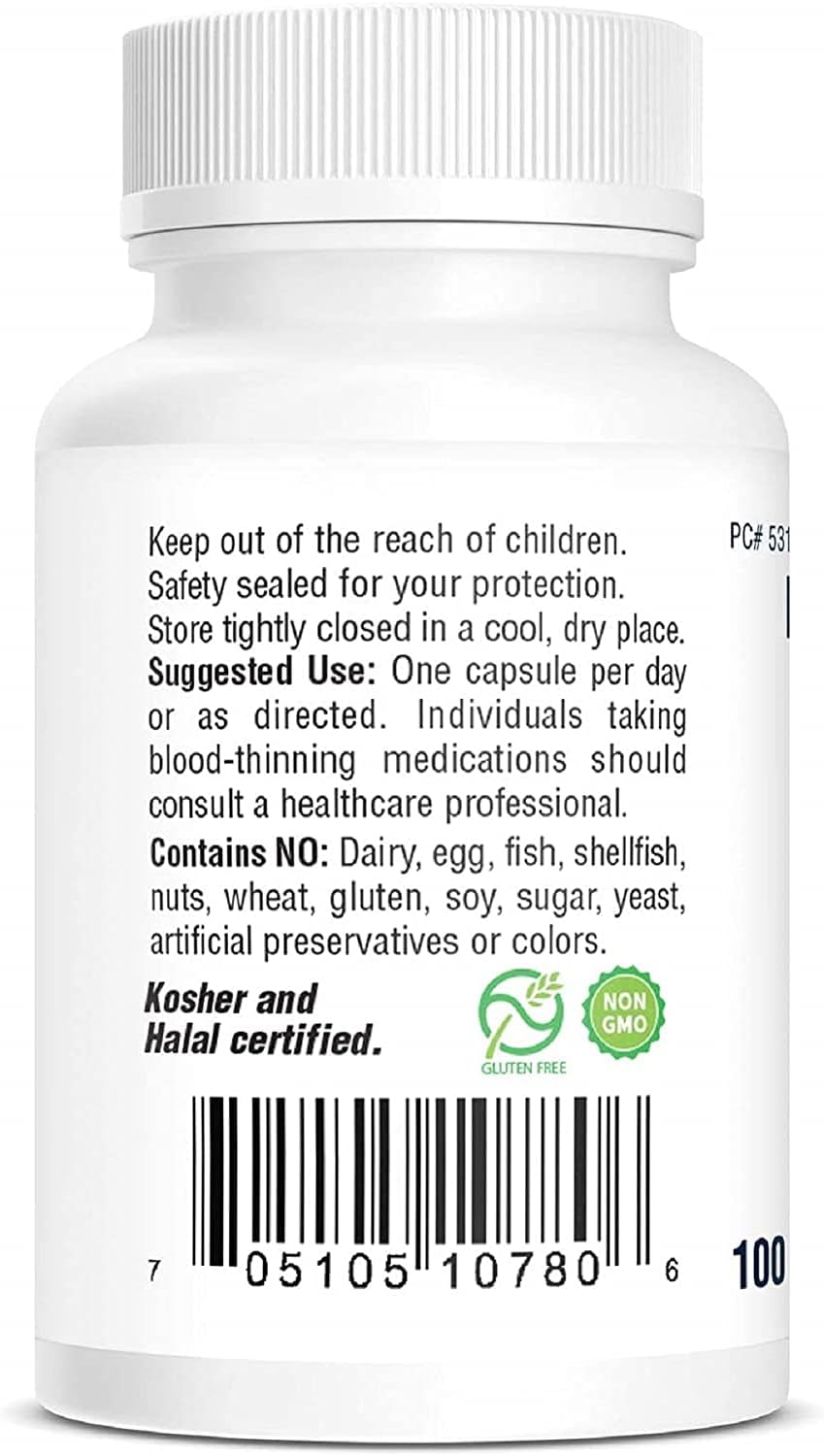 Bio-Tech Pharmacal MK-7 Vitamin K2 Capsules - Natural Cardiovascular & Bone Health Support - 100 Veg Caps - Dairy, Fish, Gluten, Peanut, Shellfish, GMO, Kosher, Halal, Soy Free
