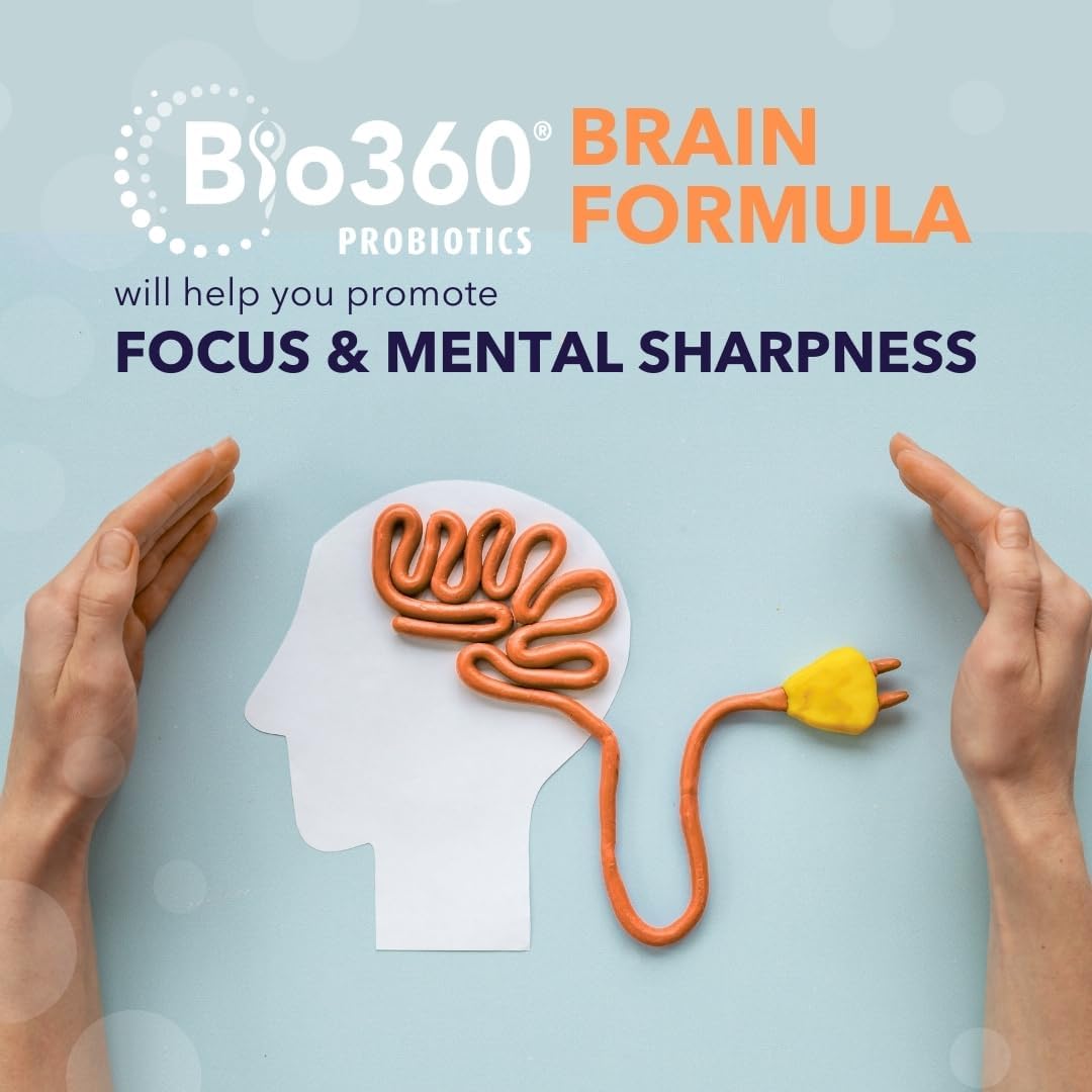 Bio360 Brain Supplements: Memory & Focus Capsules with B5, B6, B12 - 30 Billion CFU for Brain Health, Immunity, and Digestion - 30 Count