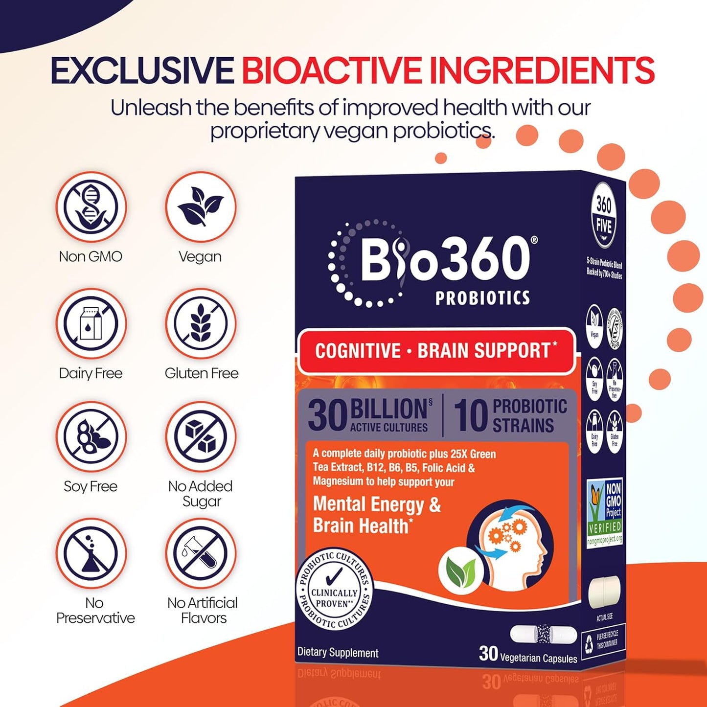 Bio360 Cognitive & Kids Probiotic Bundle - 30 Billion CFU for Memory, Focus, Immunity & Digestive Health - 15 Strains for Brain, Gut & Immune Support - Chewable for Kids, Capsules for Adults, 30 Count Each