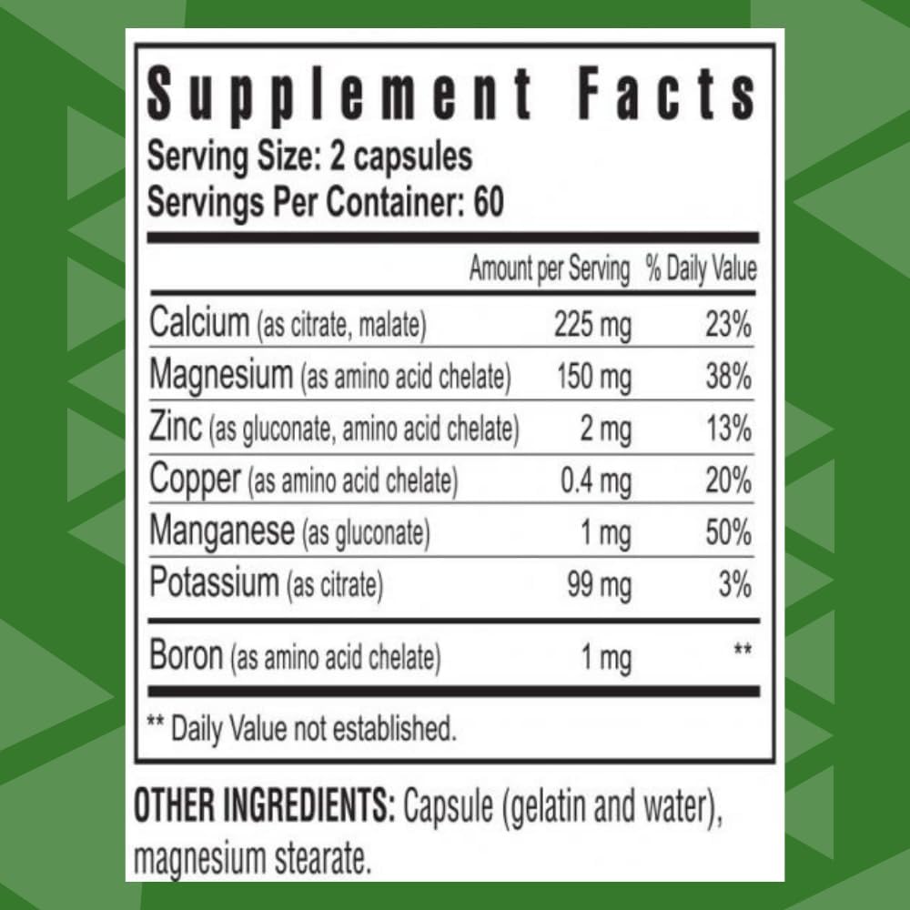 Bioavailable Chelated Calcium with Magnesium, Zinc, Copper, Potassium, Boron - Bone Support Supplement - 120 Capsules