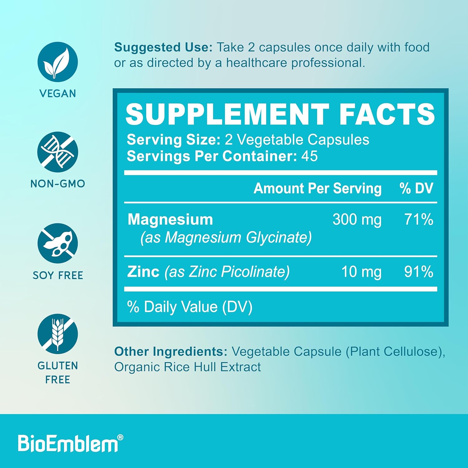 BioEmblem Magnesium Glycinate Supplement with Added Zinc and Turmeric Curcumin for Enhanced Absorption