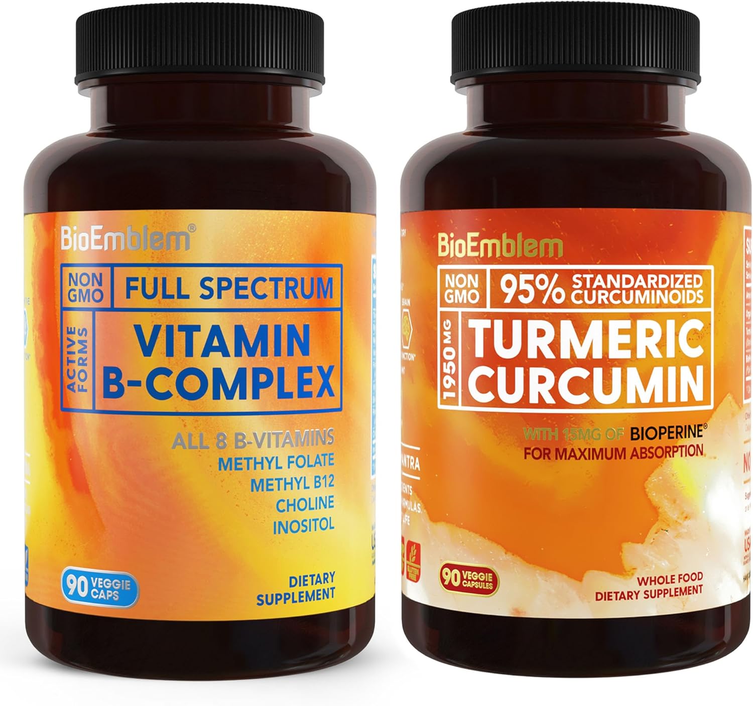 BioEmblem Turmeric Curcumin Supplement with BioPerine and Vitamin B-Complex - Enhanced Absorption and Nutrient Support