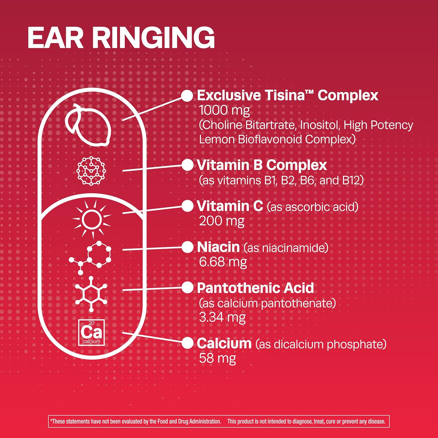 Bioflavonoid & Vitamin C Caplets for Tinnitus Relief and Ear Health, OTC Flavonoid Vitamins for Ringing Ears - 150 Count
