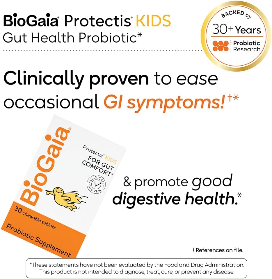 BioGaia Protectis Kids Probiotic - Supports Digestive Health & Regularity for Ages 3+ - Allergen-Free with 30 Years of Research - 30 Day Supply