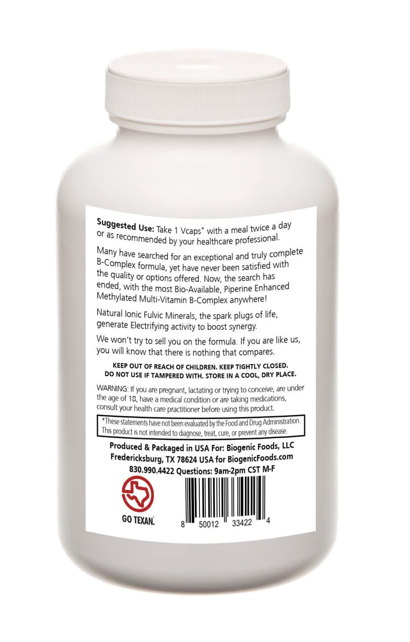 Biogenic Foods Methylated B-50 Complex with Fulvic Minerals - Veggie Capsules for Multi-Vitamin Support
