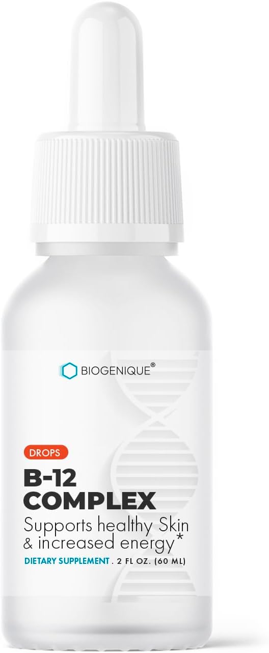 Biogenique Vitamin B12 Liquid Drops with Methyl B12 & B Complex for Energy, Mood, Immune Support - 2FL oz Raspberry Flavor - Vegan & Non-GMO - Made in USA