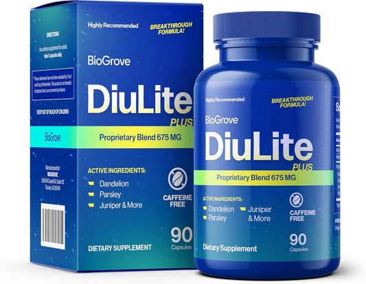 BioGrove Diulite Water Pills - Reduce Swollen Feet & Legs, Water Retention & Puffiness - Easy-to-Swallow Pills for Fast Water Weight Loss - Top Quality & Value Without Side Effects