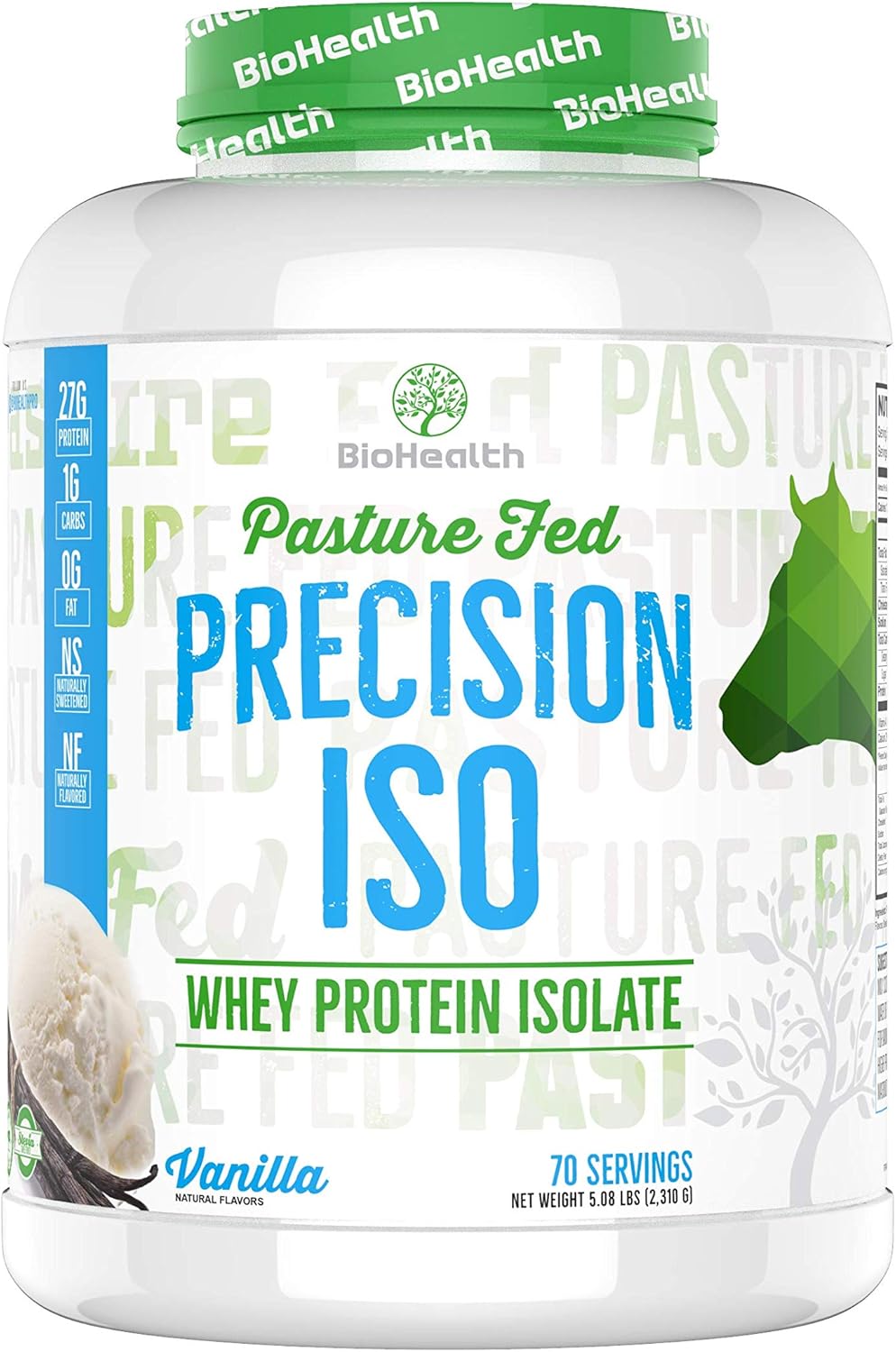 BioHealth Nutrition Precision ISO Vanilla Whey Protein Isolate - 5lb, 27g Protein, 70 Servings, Zero Sugar, GMO Free