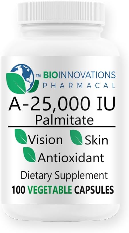 BioInnovations Pharmacal A-25,000 IU Palmitate Powder Capsules - Non-GMO, Supports Vision, Immune System, Skin & Bone Health - Antioxidant