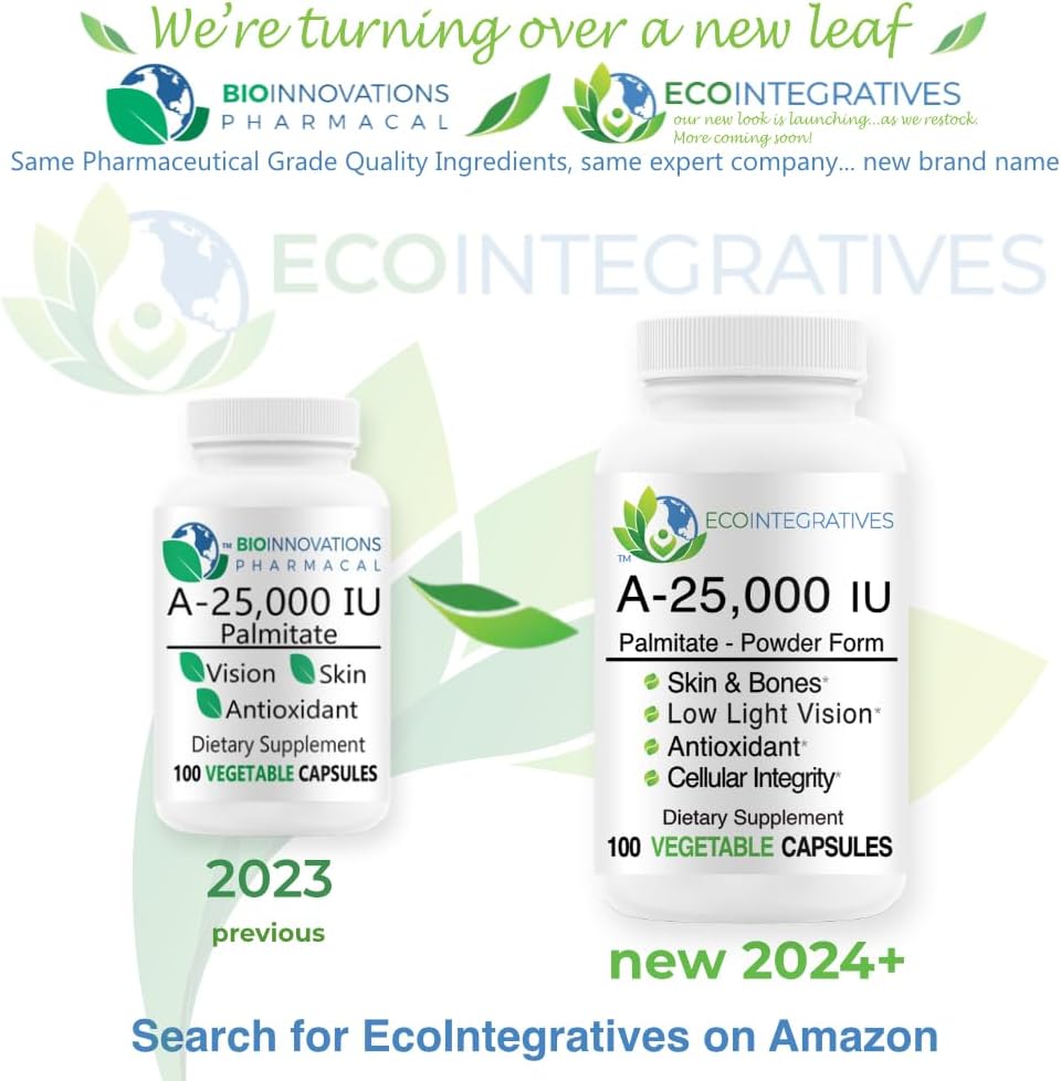 BioInnovations Pharmacal A-25,000 IU Palmitate Powder Capsules - Non-GMO, Supports Vision, Immune System, Skin & Bone Health - Antioxidant