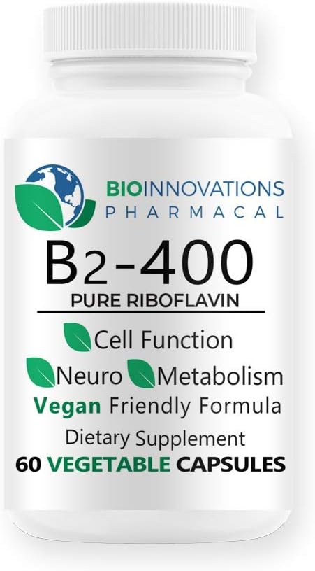 BioInnovations Pharmacal B2-400 Riboflavin Capsules for Nervous System Health, Cardiovascular Support, Energy Boost, Mental Clarity, Metabolism - 60 Vegan Capsules