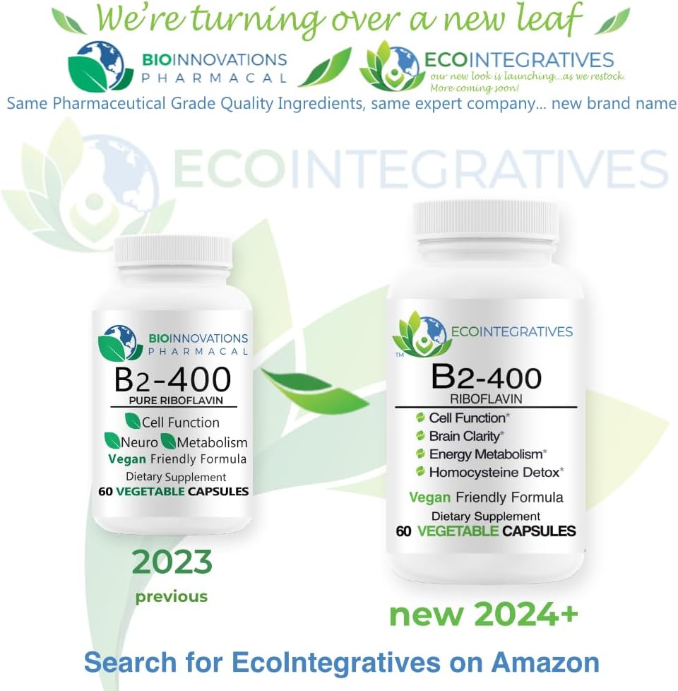 BioInnovations Pharmacal B2-400 Riboflavin Capsules for Nervous System Health, Cardiovascular Support, Energy Boost, Mental Clarity, Metabolism - 60 Vegan Capsules