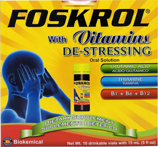 Biokemical DeStressing Vials with B Vitamins and Glutamic Acid - 10 Count - Stress Relief Formula