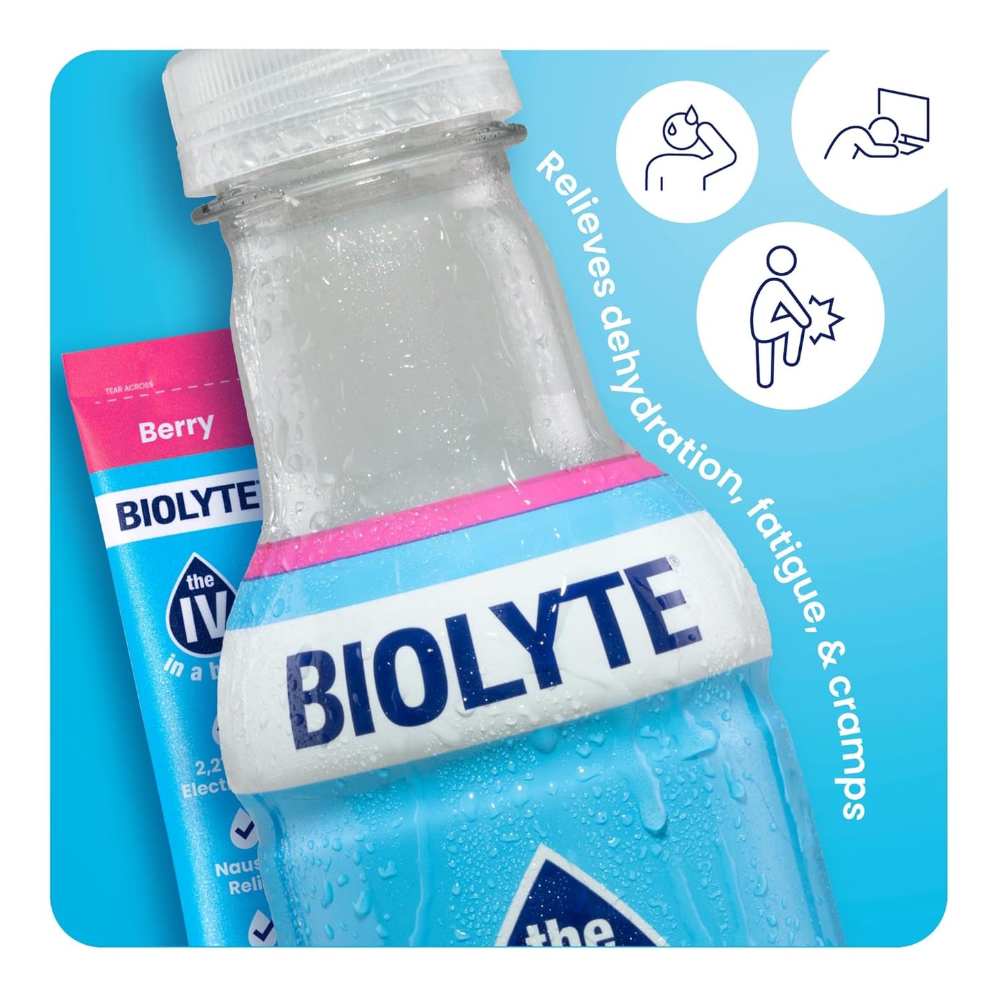 BIOLYTE Electrolyte Drink & IV Hydration Packets - Berry Flavored Liquid with Electrolytes, Sports Rehydration Powder Drink Mix - 12 Bottles & 16 Sticks