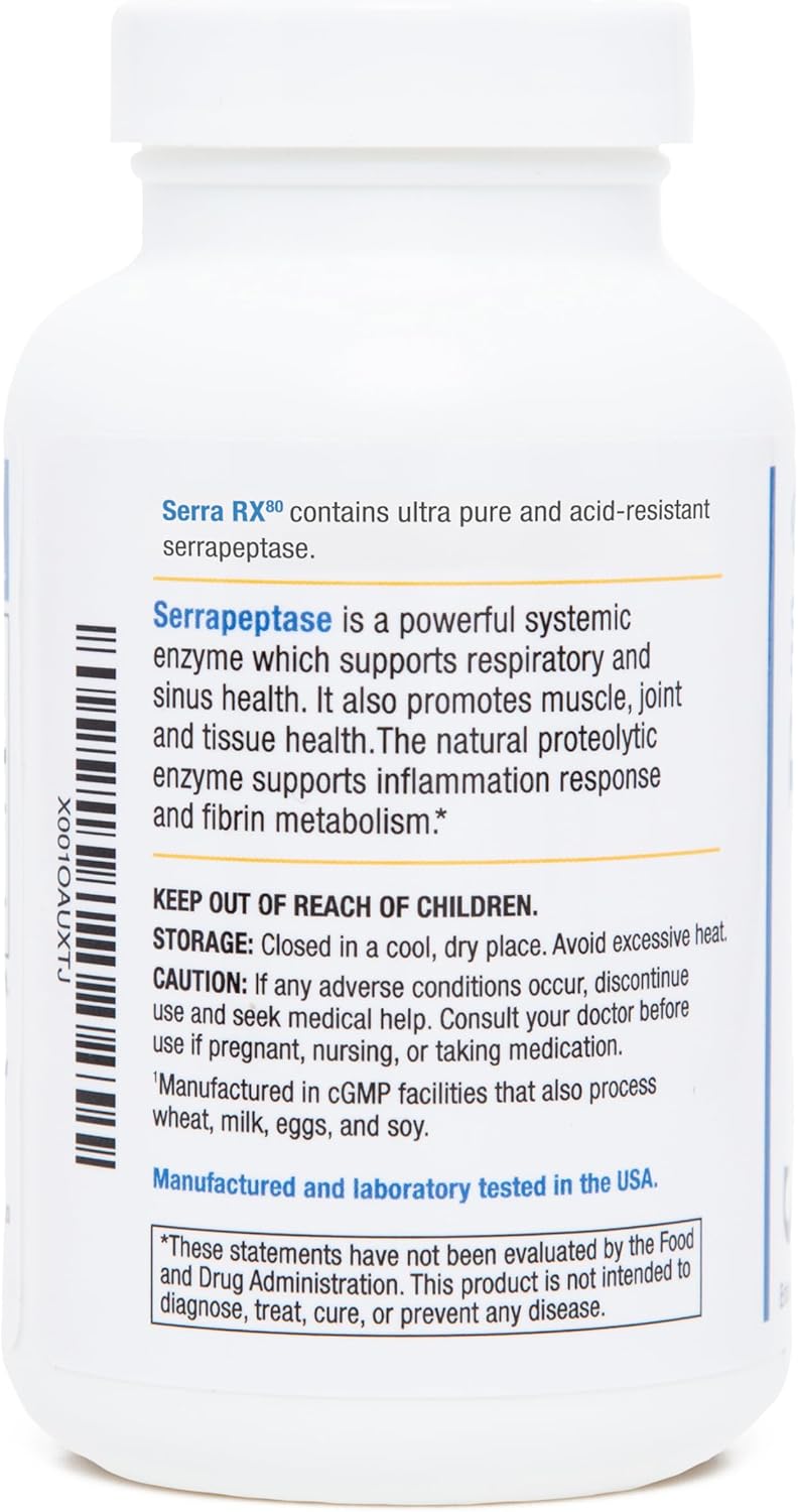 Biomedic Labs RX Serra-RX 80,000 SU Serrapeptase - Enzyme for Sinus & Lung Health, 180 Capsules, Non-GMO, Gluten-Free, Vegan