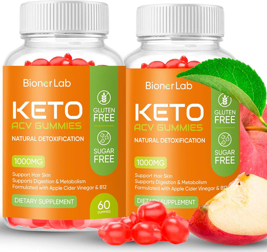 BionerLab Keto ACV Gummies - Pro Active Super Apple Cider Vinegar Supplement (1000MG) for Men Women - Supports Digestion, Metabolism, Hair, and Skin Health - Sugar and Gluten Free