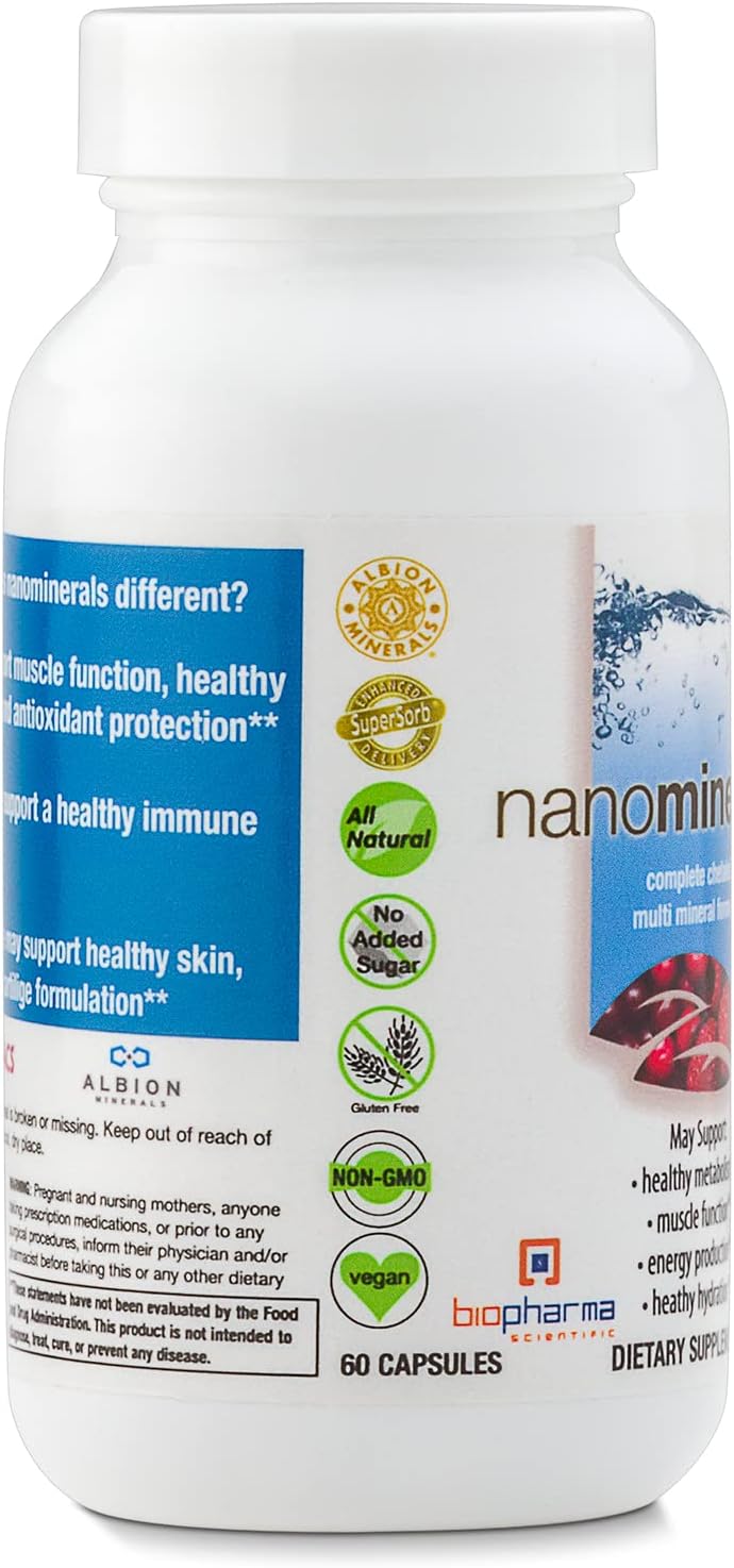 Biopharma Scientific NanoMinerals Chelated Multi-Mineral Capsules - 30 Servings with Calcium, Iron, Magnesium, Zinc, Potassium, Manganese, Chromium, Copper