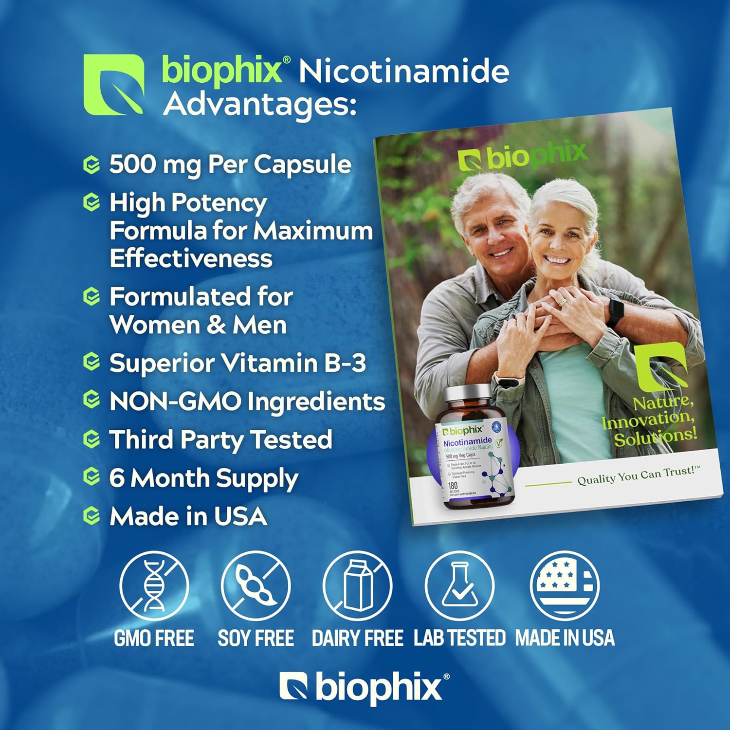 biophix Nicotinamide B-3 500mg + Vitamin D-3 5000IU - Skin Health Support - Flush-Free Niacin Formula - 180 Vcaps + 30 Softgels