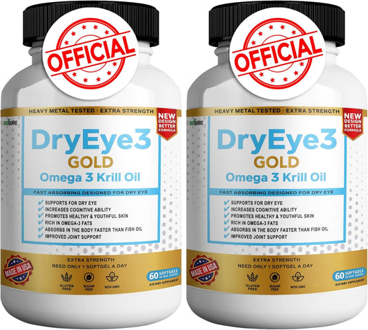 BIOQUIRE Dry Eye Support Softgels with Extra Strength Omega 3 Krill Oil - 60 Count - Non-GMO & Gluten Free