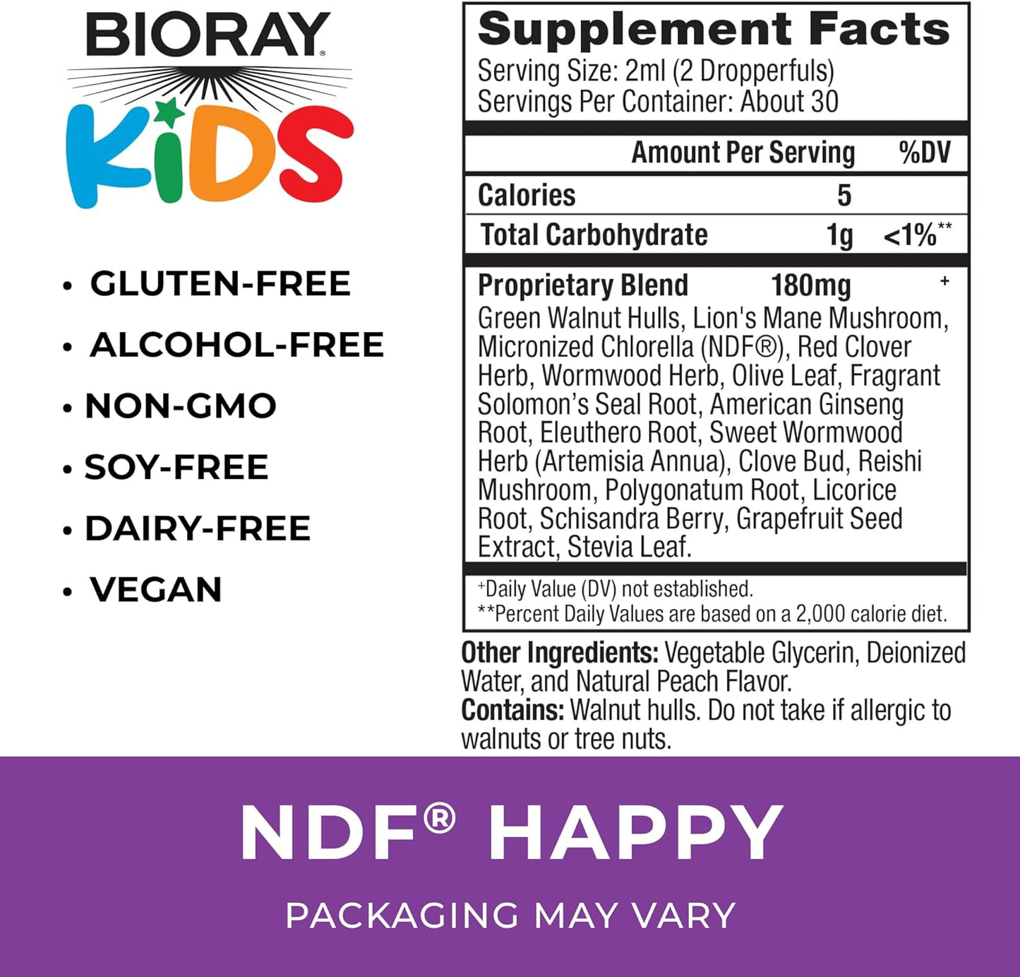 BIORAY Kids NDF Happy Peach 2 fl oz - Eliminates Irritability-Causing Organisms - 1-2 Month Supply