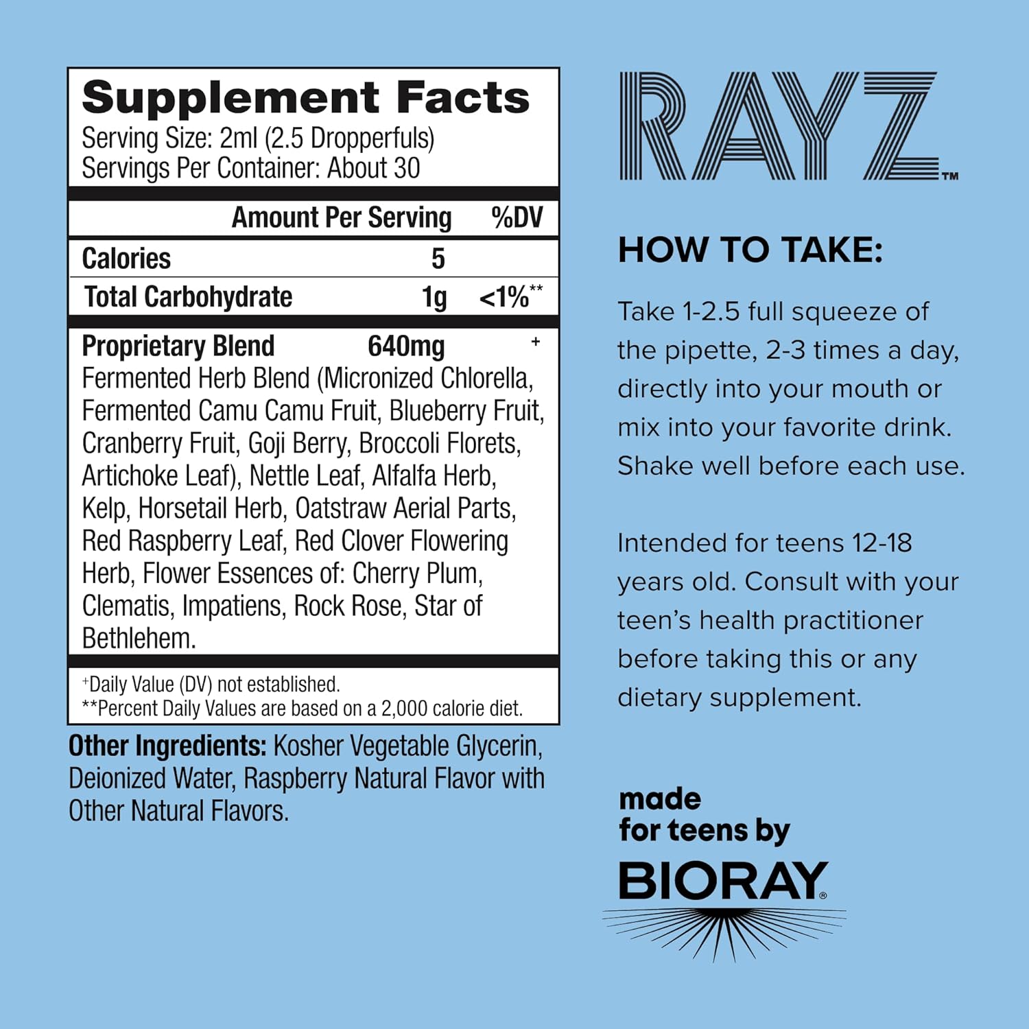BIORAY RAYZ All Systems Glow Raspberry Teen Multivitamin - 2 fl oz