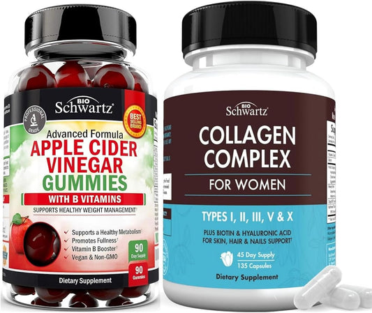 BioSchwartz ACV Gummies with B Complex Vitamins & Collagen Peptide Capsules - 3 Month & 45 Day Supply