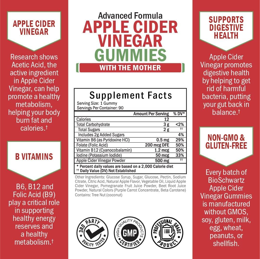 BioSchwartz ACV Gummies with B Complex Vitamins & Collagen Peptide Capsules - 3 Month & 45 Day Supply