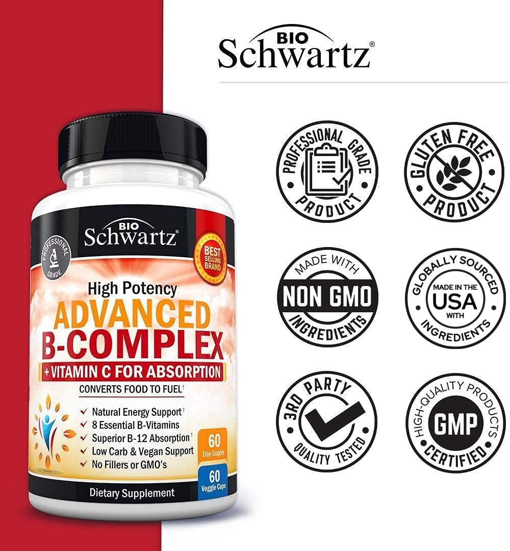 BioSchwartz Advanced Strength Pre and Probiotics Supplement with Digestive Enzymes and Vitamin B Complex + C (4 Month Supply)