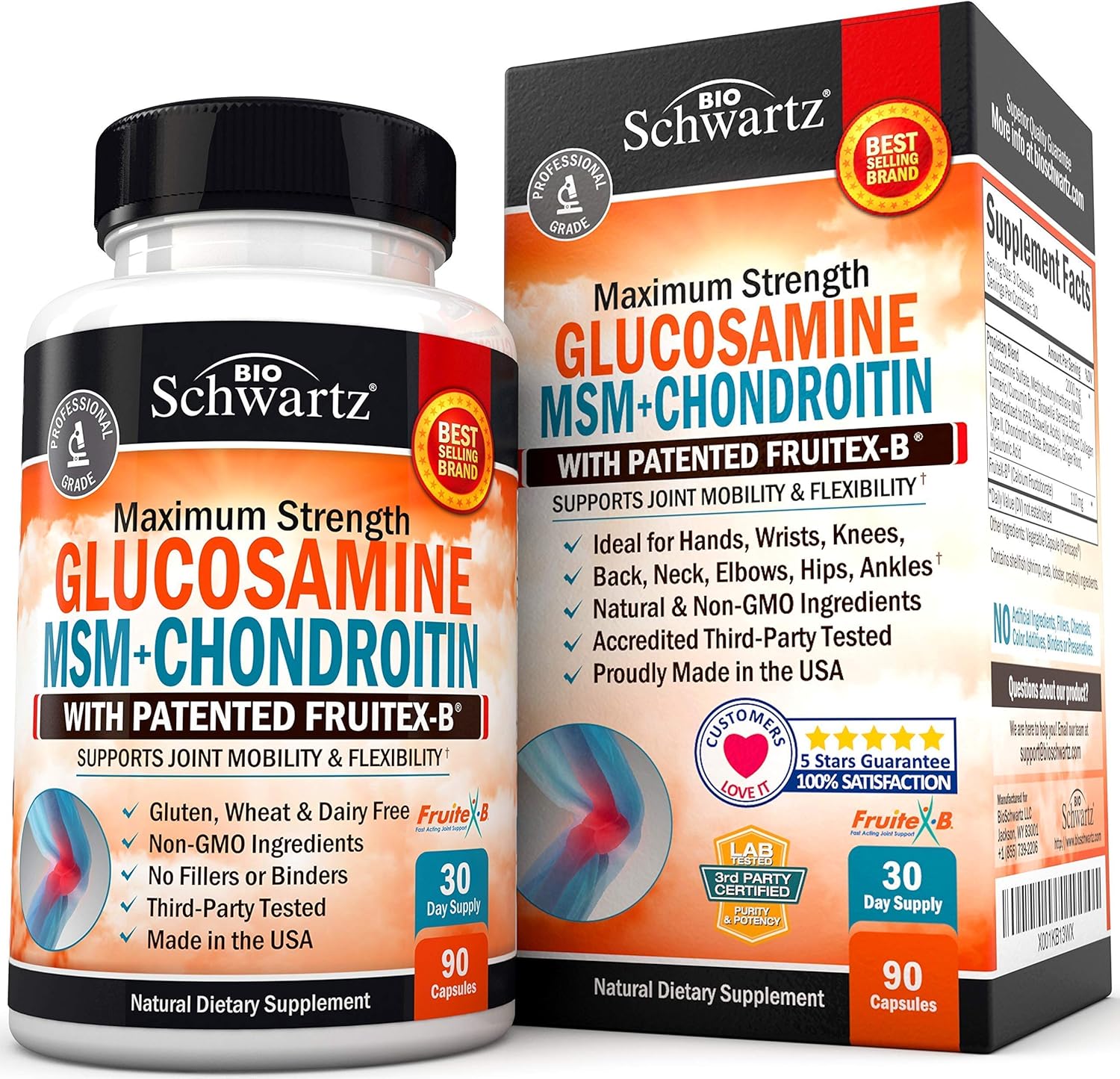 BioSchwartz Collagen Peptides Powder with Glucosamine, Chondroitin, and MSM - Bone & Joint Support Supplement for Flexibility and Cartilage Health