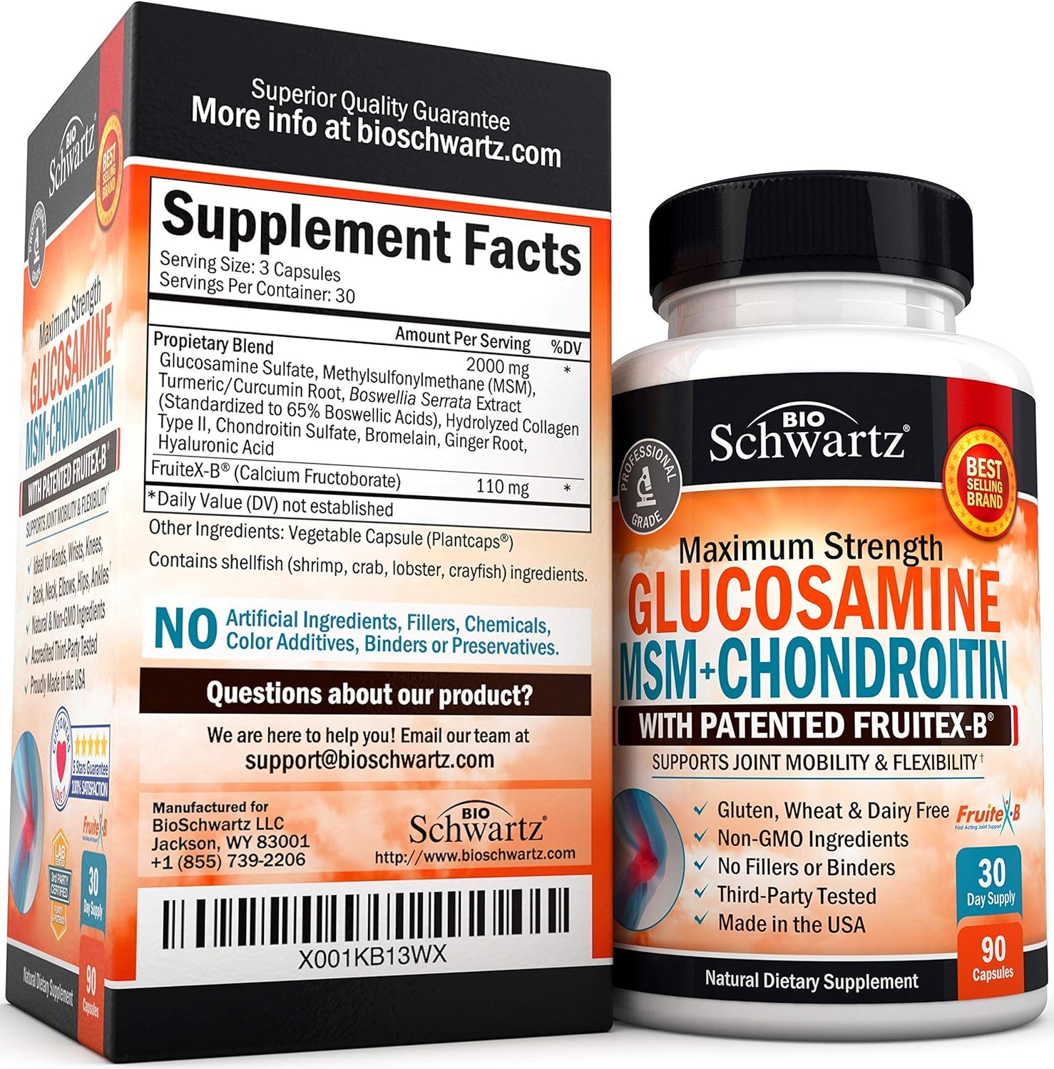 BioSchwartz Collagen Peptides Powder with Glucosamine, Chondroitin, and MSM - Bone & Joint Support Supplement for Flexibility and Cartilage Health